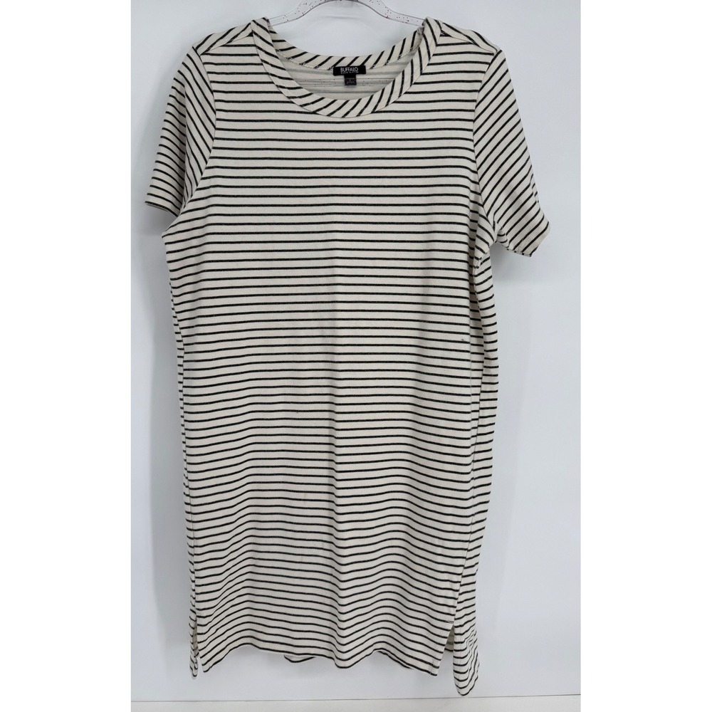 Buffalo David Bitton Striped T-Shirt Dress Cream Black Short Sleeve Sz L